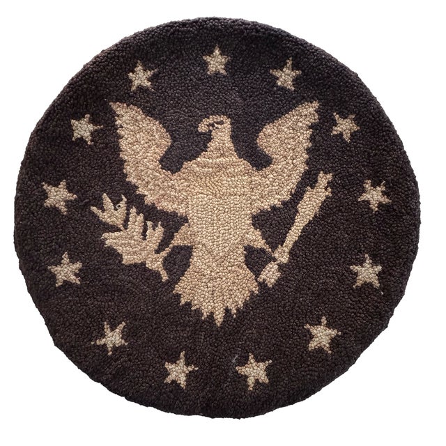 Early 20th Century Early 20th C. Hand-Hooked Eagle Wool Chair Pads For Sale - Image 5 of 8