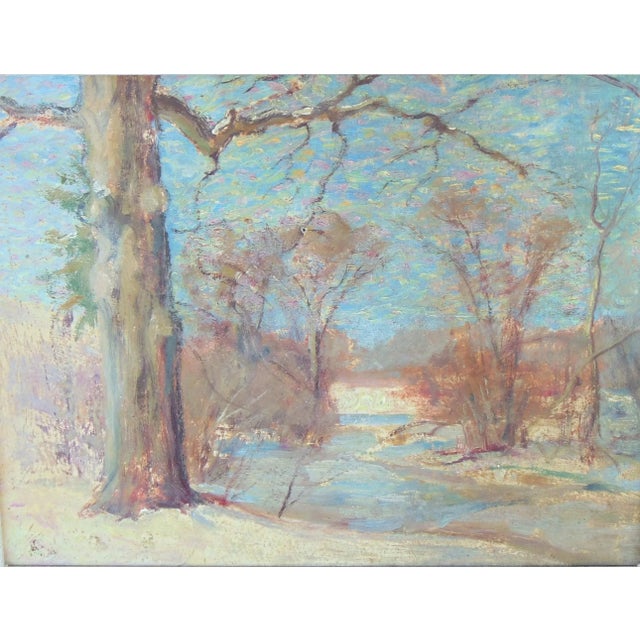 Paint Antique Oil Painting "Murray Pond Outside Stockbridge" by Robert Woodberry 17Wx14H Framed For Sale - Image 7 of 10