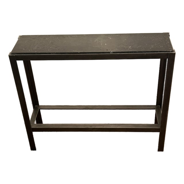 One of a Kind Drinks Side Table With Etched Marble Top & Iron For Sale