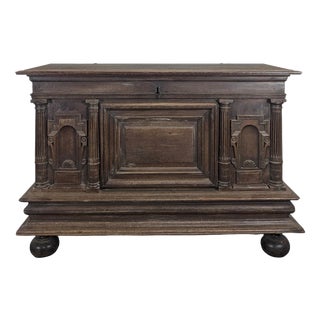 Renaissance Oak Chest with Fluted Columns For Sale