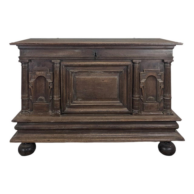 Renaissance Oak Chest with Fluted Columns For Sale