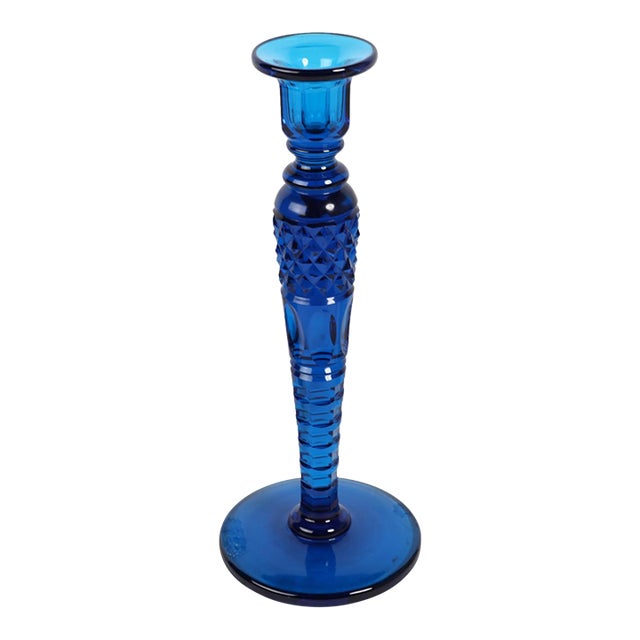 Antique Steuben Hawkes Blue Cut Glass Candlestick For Sale
