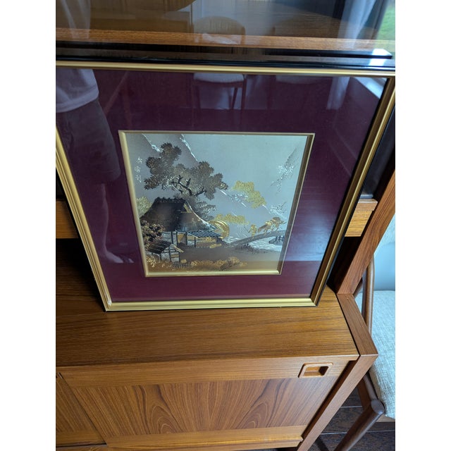 Metal Vintage Japanese Mixed-Media Chokin Metal Relief Art Plaque Frame Signed Hideaki For Sale - Image 7 of 10