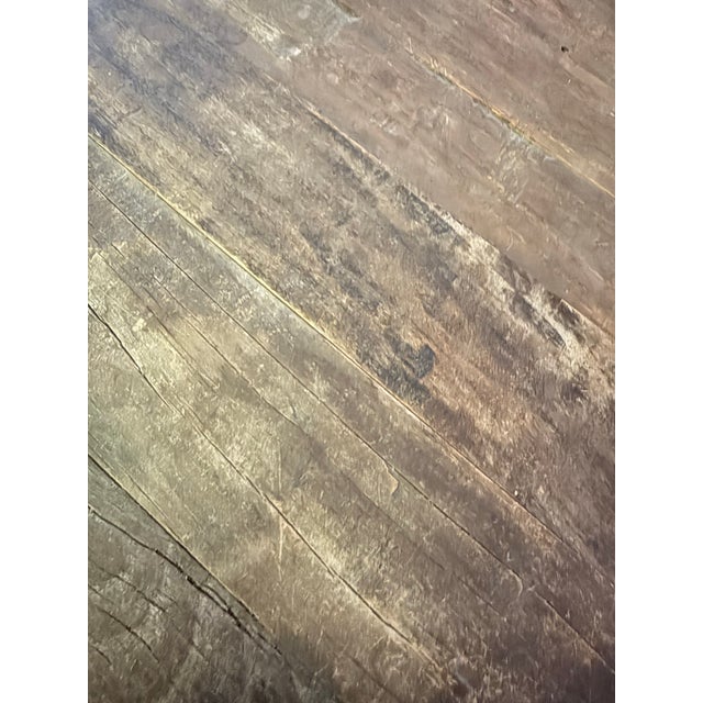 Brown Vintage Restoration “Flatiron” Dining Table Reclaimed Elm Barn Wood Door & Iron Trestle/Casters For Sale - Image 8 of 12