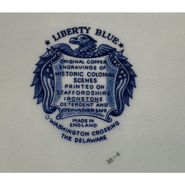 Ceramic 1970s Liberty Blue Washington Crossing the Delaware Platter – Americana Ironstone, England | 250th Anniversary Decor For Sale - Image 7 of 13