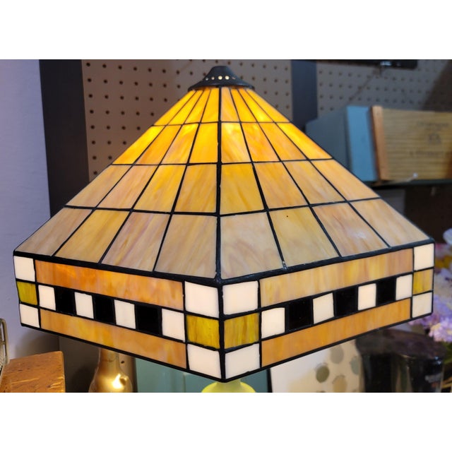 1970s Vintage Arts and Crafts Style Stained Glass Lampshade For Sale - Image 5 of 9