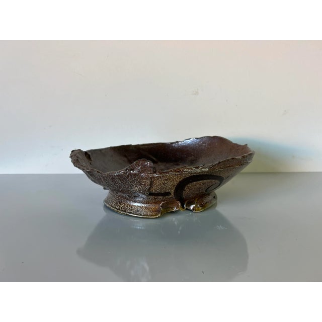 Mid-Century Modern Vintage Brown Glazed Abstract Pottery Bowl For Sale - Image 3 of 13