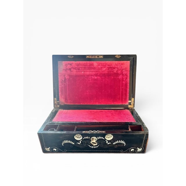 Restored Ebony Mother of Pearl Inlay Writing Box Circa 1900 For Sale - Image 9 of 14