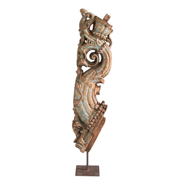 Vintage Carved Wooden Bracket on Stand, 1950s For Sale