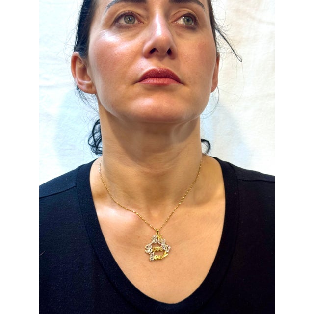 Silver Vintage I Love You Pendant with Ruby in 14 K Yellow Gold Chain, 16" Long, 5.8gm For Sale - Image 8 of 18