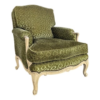 Louis XV Style Lounge Chair in Green For Sale