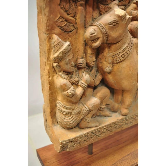 Wood 20th Century Thai Temple Style Buddhist Hand Carved Terracotta Figural Sculpture Statue For Sale - Image 7 of 10