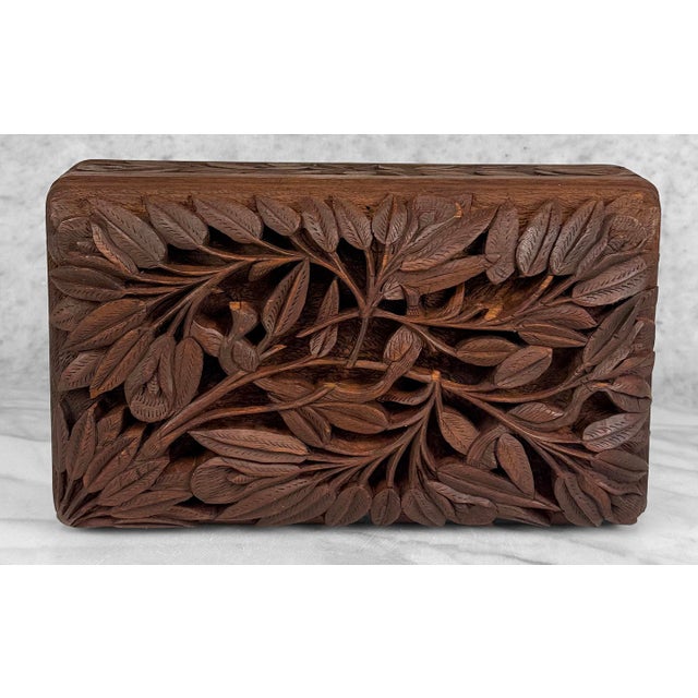 Brown Vintage Traditional Walnut Heavily Carved Storage Box For Sale - Image 8 of 11