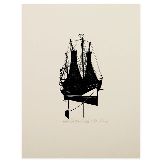 Silhouette of a Sailing Ship - Original Screen Print - 1970s For Sale - Image 3 of 3