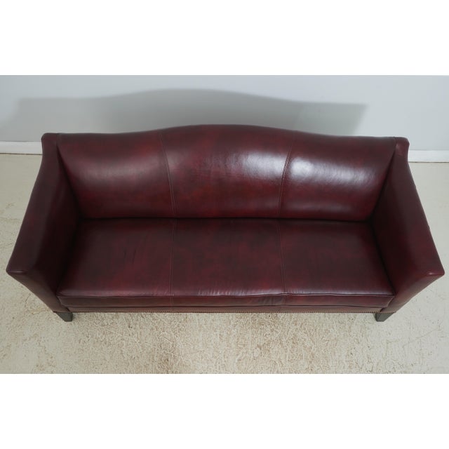 Modern Ethan Allen Burgundy Leather Modern Sofa For Sale - Image 3 of 18