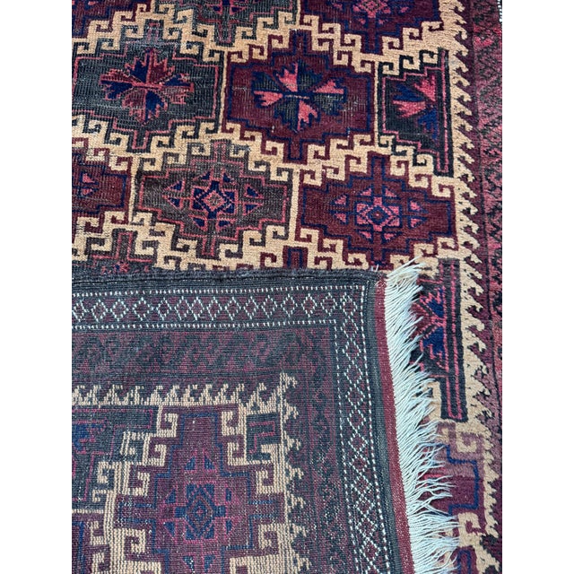Tribal Vintage Balutch Rug With Tribal Star Medallions in Burgundy and Black – 5'4" X 3'1" For Sale - Image 3 of 3