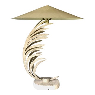1990s Post Modern Michael Taylor Style Palm Frond Table Lamp For Sale