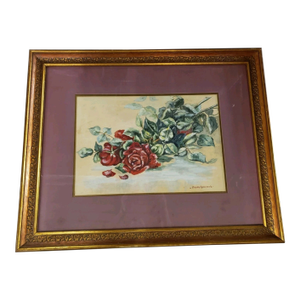 Circa 1920s Ursula Lauderdale Floral Still Life Watercolor Gouache Painting Set in 1980's Frame (1872-1968, American)