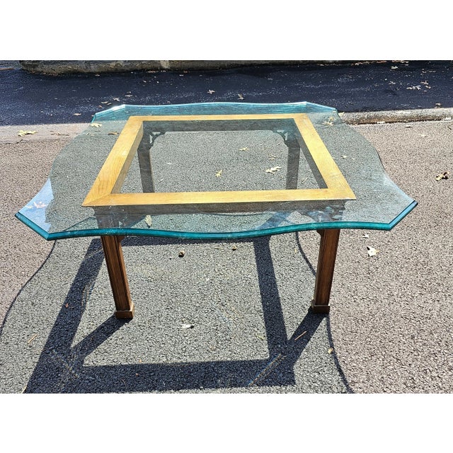 Wood Stickley Chippendale Walnut and Tempered Ogee Cut Edge Glass Top Coffee Table For Sale - Image 7 of 12