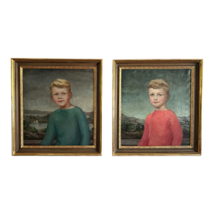 Pair of Classic Style Antique Portraits of Young Boys by American Artist Dorothy Hart Drew