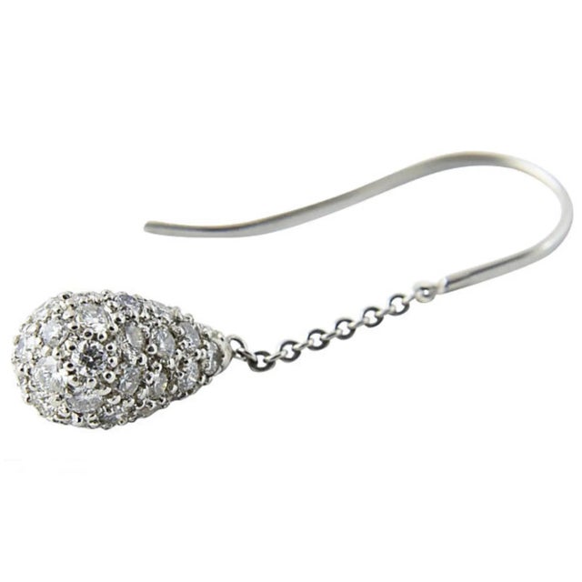Metal Pavé Diamond White Gold Teardrop Dangle Drop Earrings - 2 Pieces For Sale - Image 7 of 10