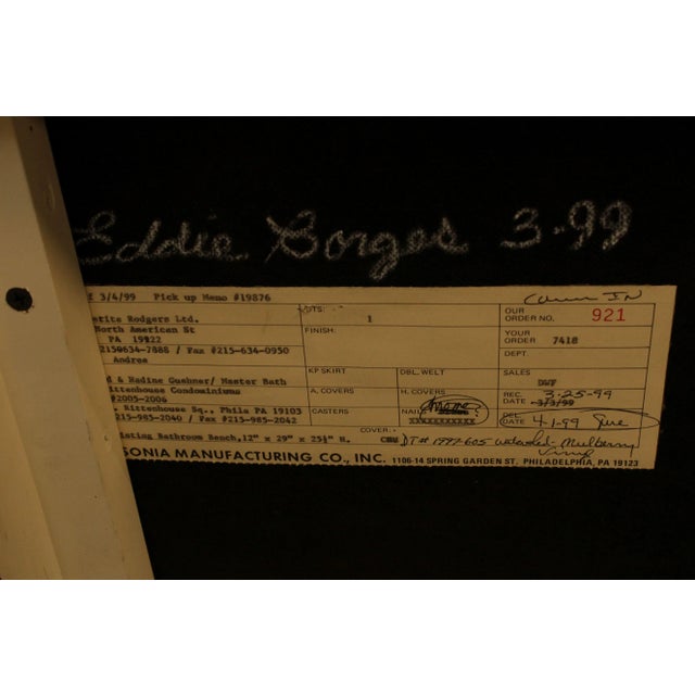 Custom Silver Finished Leather Tufted Bench For Sale - Image 12 of 13