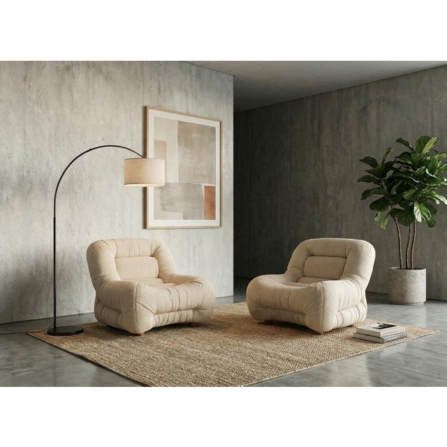 Italian Cream Velvet Lounge Chairs, 1970s For Sale - Image 6 of 6