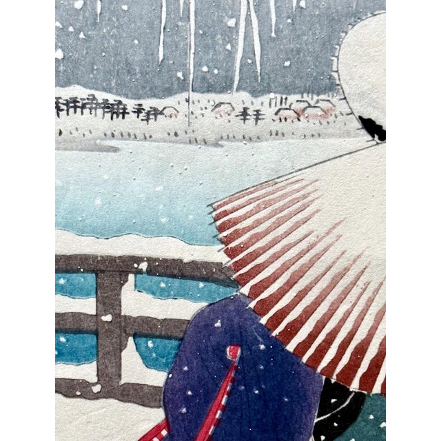 Japanese Woodblock Print Snow on Willow Bridge by Ohara Shoson For Sale - Image 16 of 18