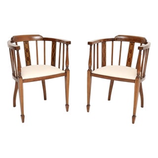 Antique Edwardian Inlaid Walnut Armchairs, 1900, Set of 2 For Sale