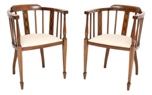Antique Edwardian Inlaid Walnut Armchairs, 1900, Set of 2