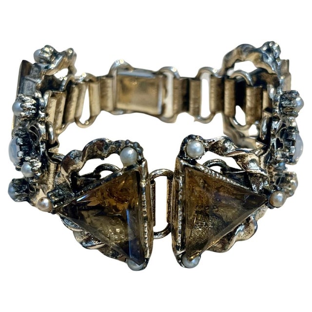 Vintage Jewel Smokey Quartz Silver Chain Bracelet For Sale - Image 4 of 12