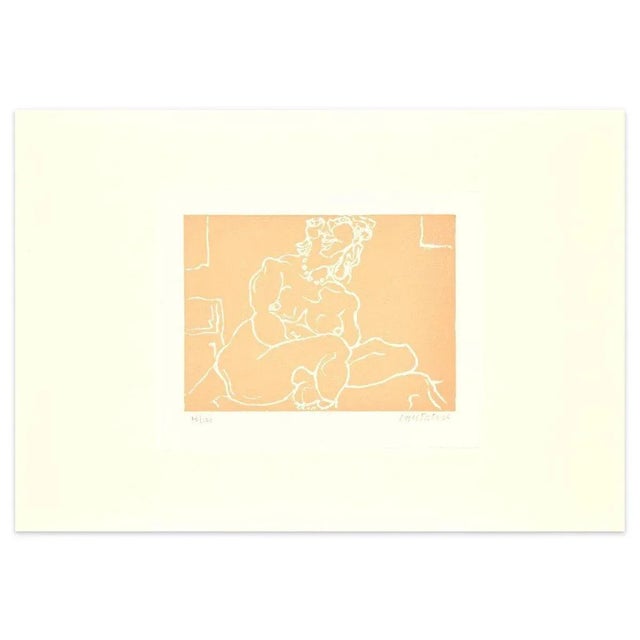 Image dimensions: 15.7 x 21.7 cm. Sitting Woman is a beautiful original linoleum realized around the Sixties by the...