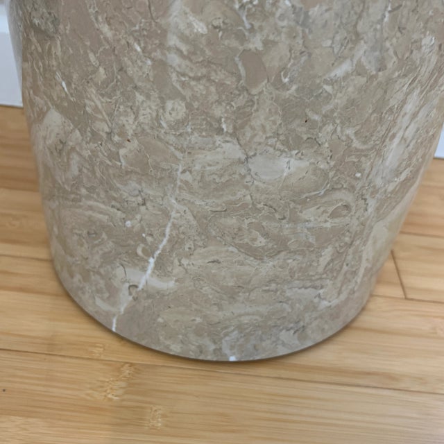 Karl Springer 1980s Postmortem Faux Marble Cylinder Pedestal For Sale - Image 4 of 5