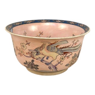 Vintage Japanese Porcelain & Enamel Birds of Paradise Planter Bowl For Sale