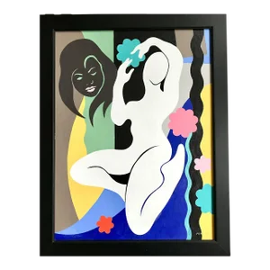 Contemporary Fauvist Style Figurative Female Nude Acrylic Painting, Framed