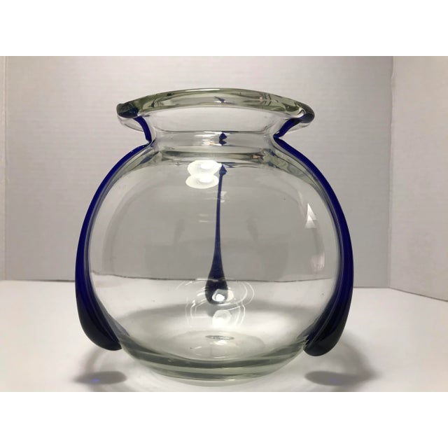 RARE Vintage Poschinger Cobalt Tri-Tadpoles Hand Blown Glass Vase Aprox. dimensions: 6" x 6" x 6" Hand Made in Germany...