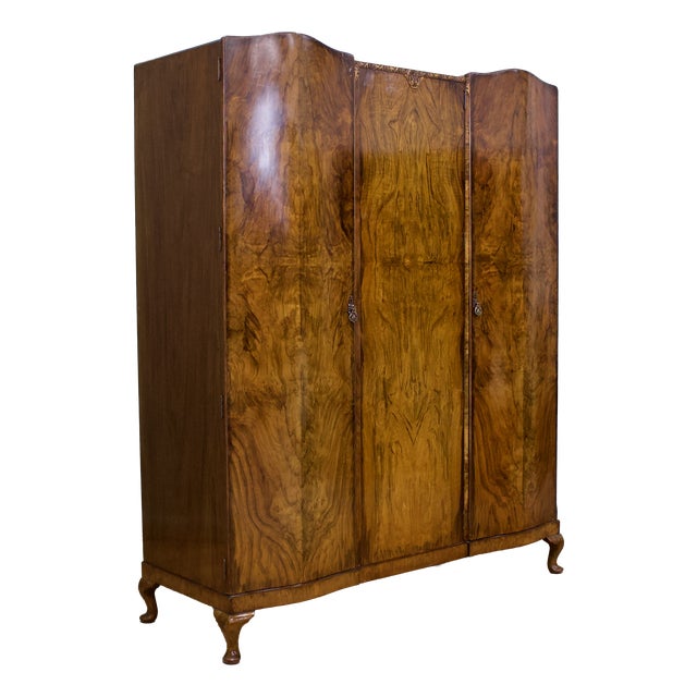 Vintage Art Deco Burr Walnut Wardrobe, 1930s For Sale