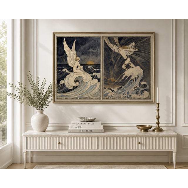 Paper Atelier Aria Lumae Art Nouveau Symbolist Ethereal Figures Original Hybrid Fine Art Gallery Board Diptych Set For Sale - Image 7 of 14