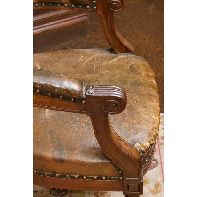 Wood Mid 19th Century Tufted Leather and Mahogany Barrel-Back Library Chair For Sale - Image 7 of 7