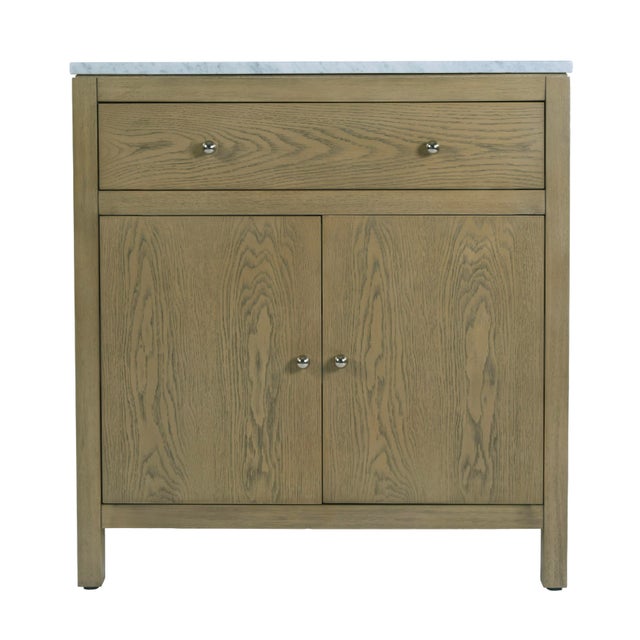 Nora 32 in. W Rectangular Wood & Marble Bathroom Vanity with Storage, Light Oak For Sale In Chicago - Image 6 of 11