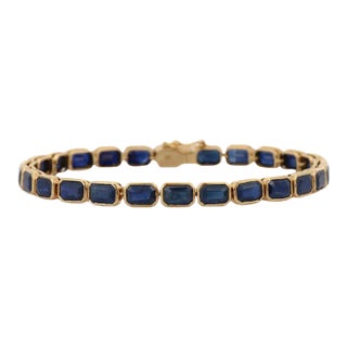 18k Yellow Gold Octagon Cut Blue Sapphire Tennis Bracelet For Sale