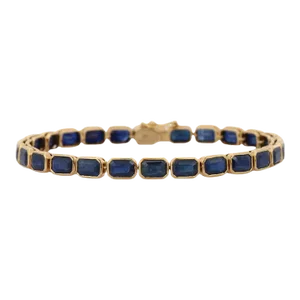 18k Yellow Gold Octagon Cut Blue Sapphire Tennis Bracelet