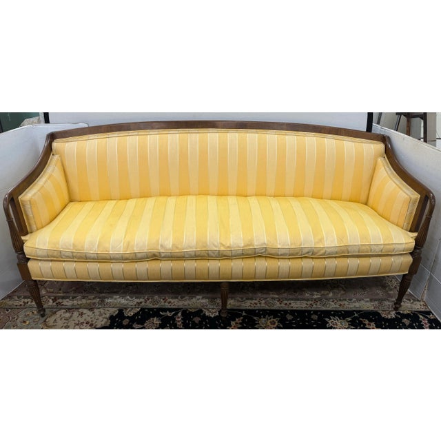 Early 20th Century Antique Federal Style Yellow Striped Upholstered Sofa For Sale - Image 5 of 7