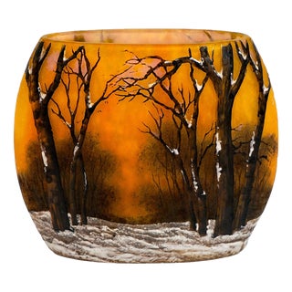 Art Nouveau Cameo Vase with Winter Landscape by Daum Nancy, France, 1900 For Sale