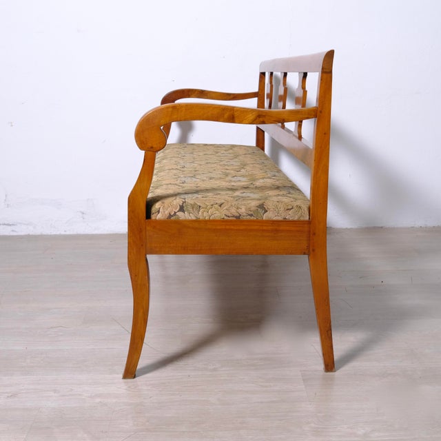 Directoire Walnut and Floral Fabric Bench, Italy, 1900s For Sale - Image 11 of 18