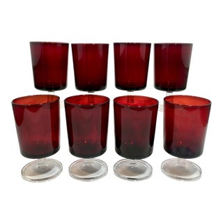 French Ruby Red Glass Goblets - Set of 8 For Sale
