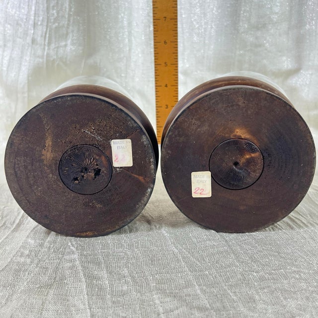 Glass Pair Vintage Italian Wood & Blown Glass Hurricane Candle Holders For Sale - Image 7 of 12