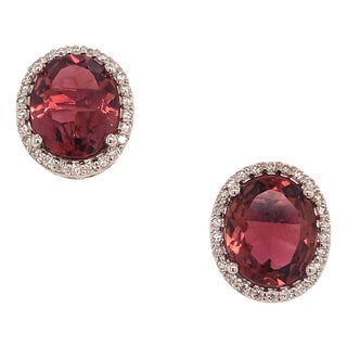 Natural Tourmaline Diamond Stud Earrings 14k WG 5.85 TCW Certified For Sale