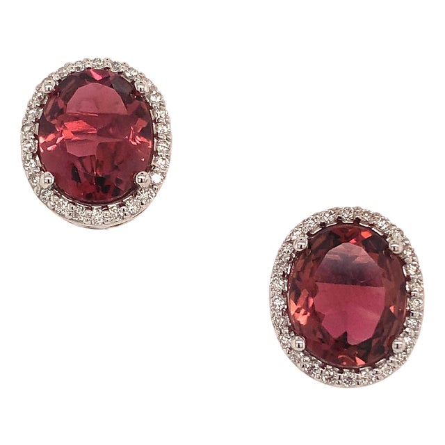 Natural Tourmaline Diamond Stud Earrings 14k WG 5.85 TCW Certified For Sale