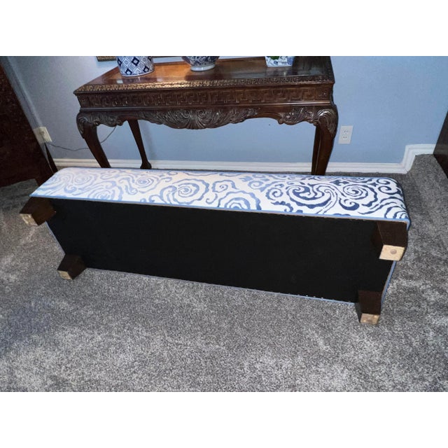 Scalamandre Cirrus Velvet Damask Upholstured Bench For Sale - Image 9 of 13